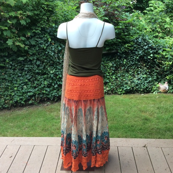 Colorful boho skirt w/ crochet & Indian designs - Picture 4 of 8
